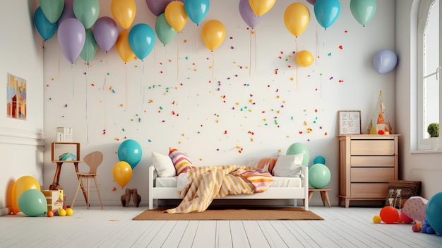 balões coloridos em uma sala sala de aniversário colorido com balões fundo de balões colorido