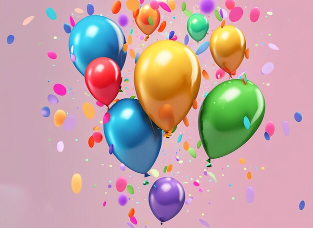 Foto balões coloridos flutuando feliz aniversário fundo generativo ai