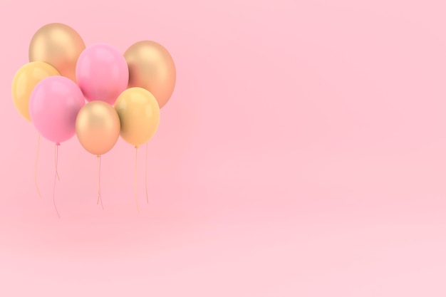 Balões coloridos voando para festa de aniversário e celebrações 3D render para banners de festa de aniversário