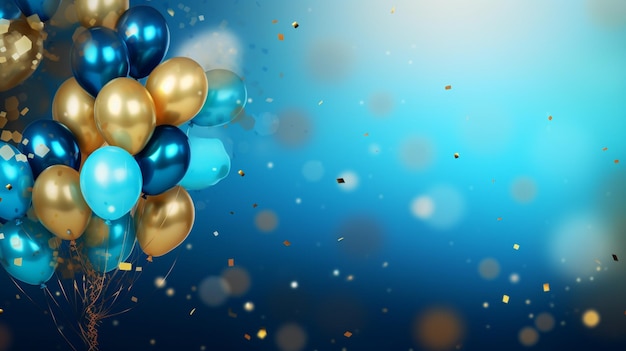 Foto balões com brilho azul e dourado