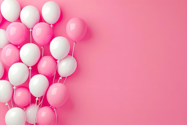 Balões cor-de-rosa e brancos sobre um fundo rosa