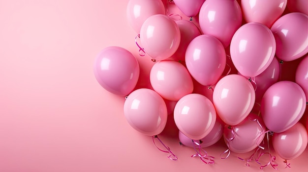 balões cor-de-rosa em fundo rosa para design de banner ou cartaz