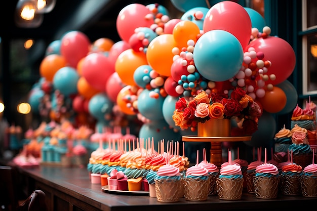 Balões de aniversário com fitas