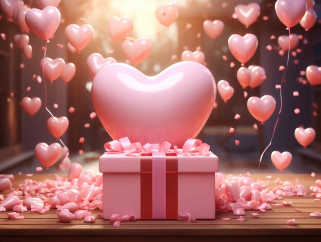 Balões de ar de coração 3D com caixas de presente para festa de aniversário do dia dos namorados, comemoração do dia das mães
