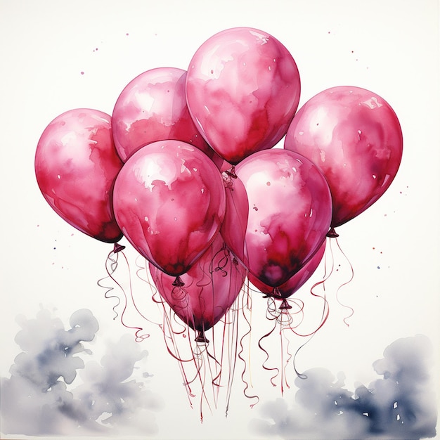 Balões de ar em aquarela rosa AI generative isolado