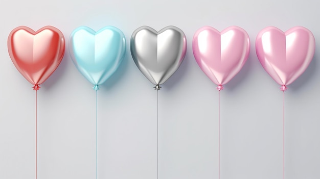Balões de ar laminado em formato de coração em cinza pastel