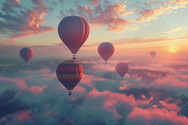 Balões de ar quente caprichosos ao amanhecer