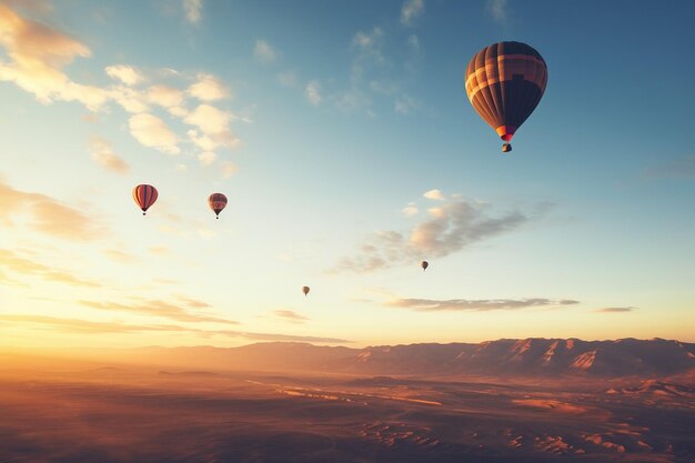 Balões de ar quente flutuando acima da paisagem cênica Ai generativa
