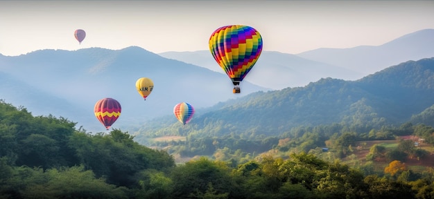 Balões de ar quente nas montanhas