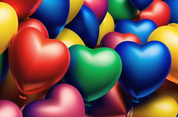 Foto balões de coração balões de hélio para celebrar o amor, dia dos namorados, crianças generative ai