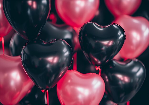 Balões de coração estéticos pretos e cor-de-rosa