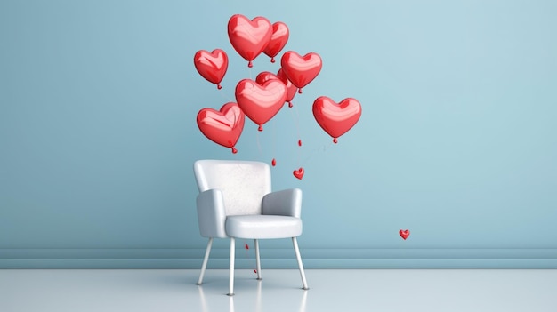 Balões de coração vermelho em uma cadeira