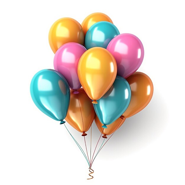 Balões de festa de aniversário coloridos no fundo branco