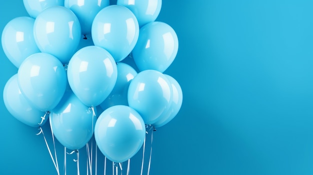 Balões de hélio azuis em fundo azul com espaço de cópia