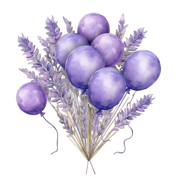 Balões de lavanda ilustração em aquarela clipart de lavanda