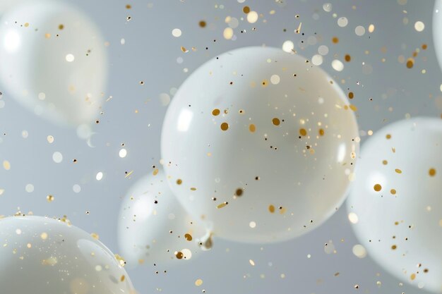 Foto balões de ouro branco com confetes dourados