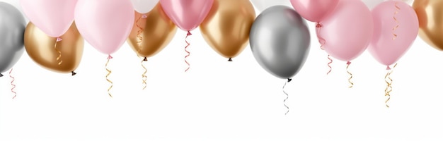 Foto balões de ouro e prata rosa sobre fundo branco