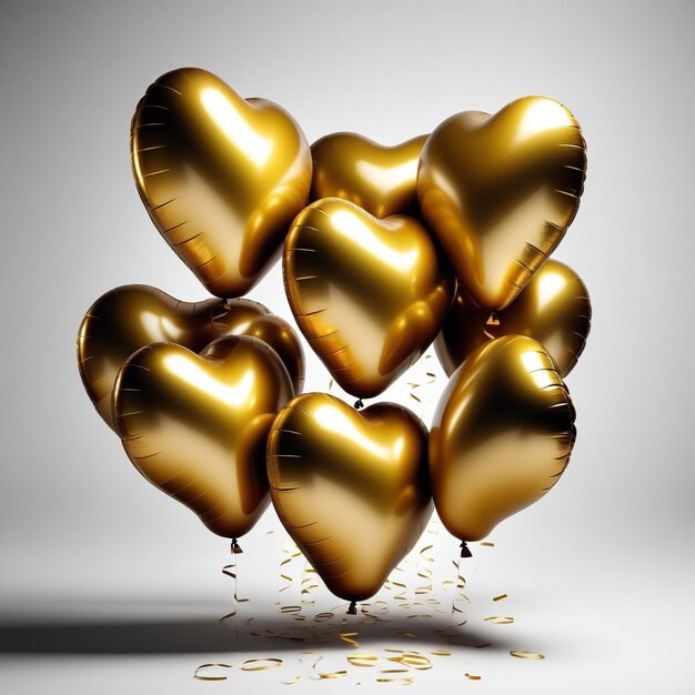 Foto balões dourados em forma de coração isolados sobre fundo branco