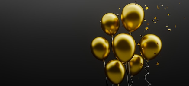 balões dourados fundos escuros renderização 3D