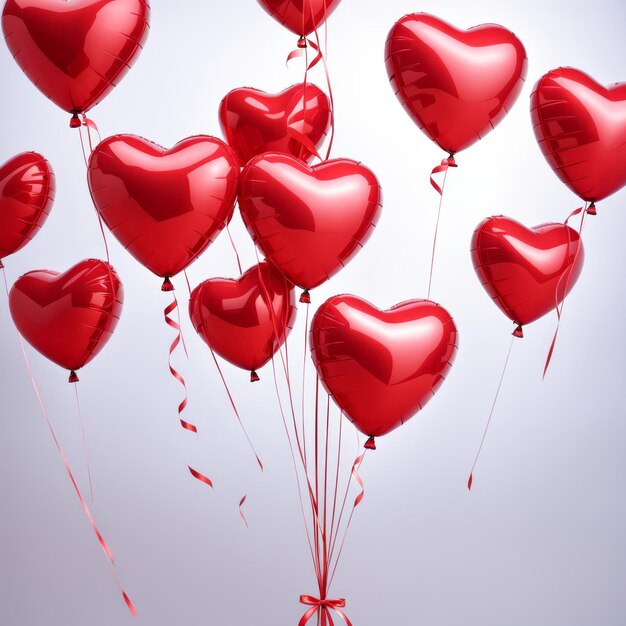 Balões em forma de coração de cor vermelha isolados em fundo branco