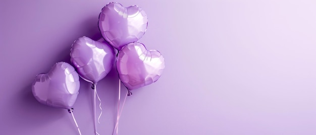 Foto balões em forma de coração roxo em fundo roxo dia dos namorados cartão de aniversário feriados