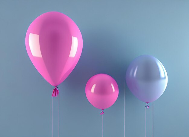 Foto balões em fundo rosa pastel renderização 3d