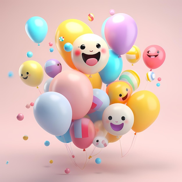 balões expressão adorável dinâmica minúsculo emoji isométrico fofo cores pastéis suaves