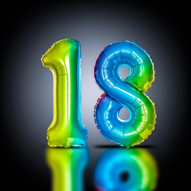 Balões iridescentes formam o número 18