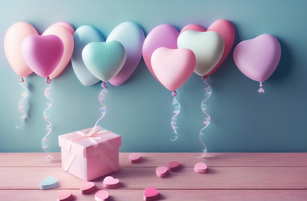 Balões românticos de coração vermelho Festa de celebração Banner de dia dos namorados Venda Generativa AI