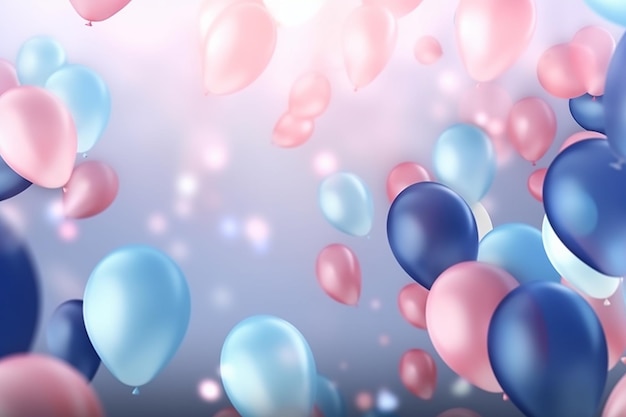 Balões rosa e azuis flutuando no ar