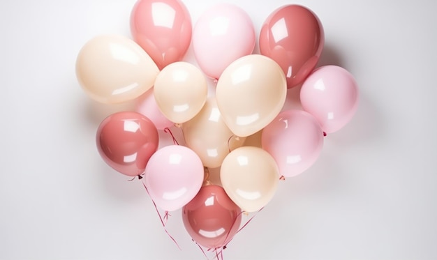 Balões rosa e dourado em um fundo branco