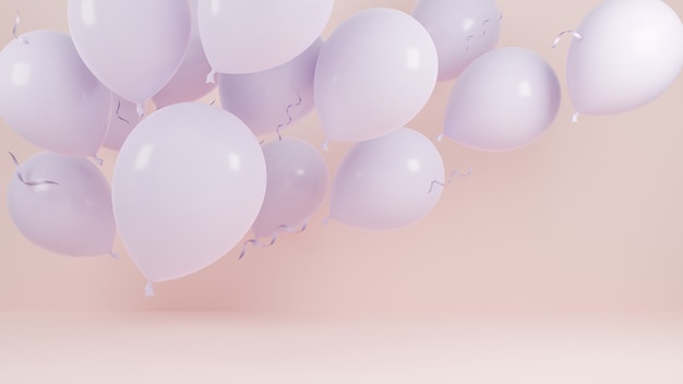 Balões rosa flutuando na festa de background.birthday rosa pastel e no conceito de ano novo. Modelo 3D e ilustração.