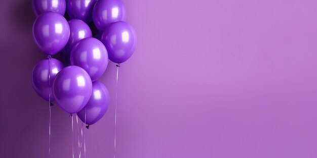 Balões roxos em um fundo roxo com espaço para texto banner roxo ai generativo