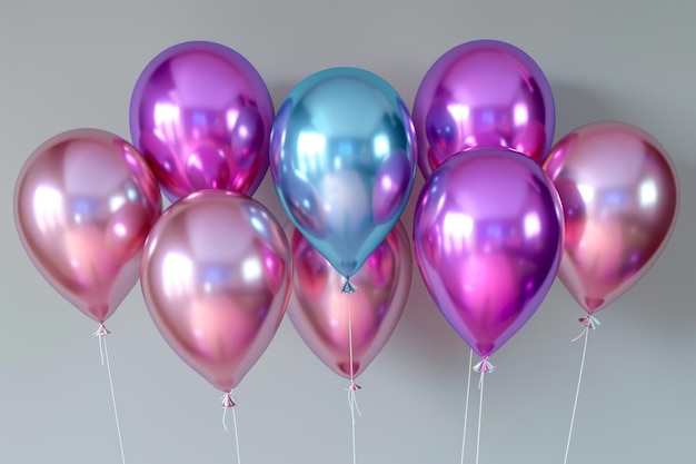 Balões variados com brilho metálico em luz suave
