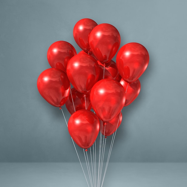 Balões vermelhos amontoados em uma parede cinza. ilustração 3d render