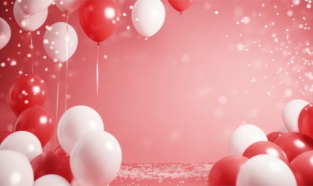 Balões vermelhos e brancos flutuando no ar