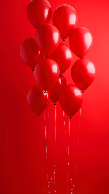 Foto balões vermelhos sobre um fundo vermelho dia dos namorados copiar espaço