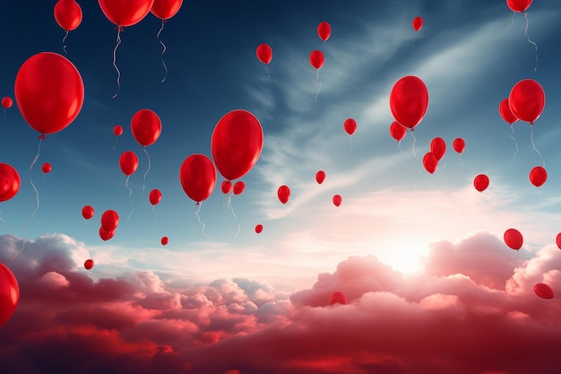 Foto balões vermelhos voando no céu ilustração sonhada