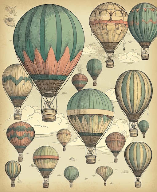 Balões voando no céu estilo vintage