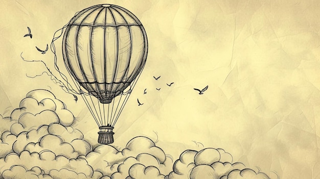 Balón Abstracto garabateo horizonte viaje vuelo de globo nube dirigible alrededor del mundo viaje steampunk vuelo cielo aire vacaciones altura gas helio niños generados por IA