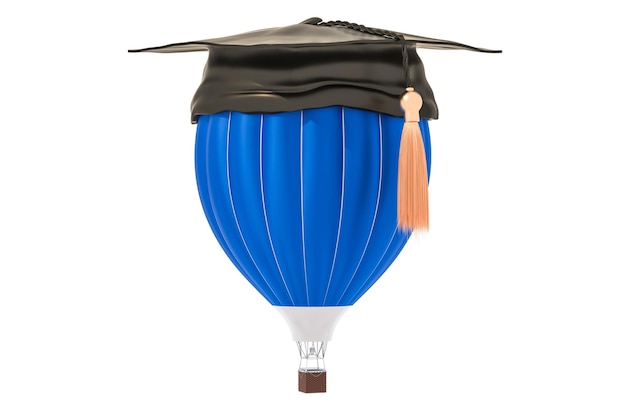 Foto balón de aire caliente con tapa de graduación renderización en 3d