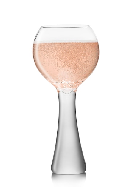 Balón de champán rosado soplado por la boca en vidrio blanco