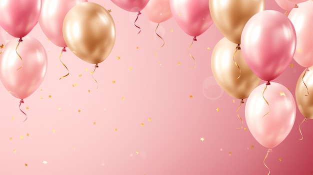Balón de fiesta de fondo rosa con pequeñas estrellas doradas Ilustrador