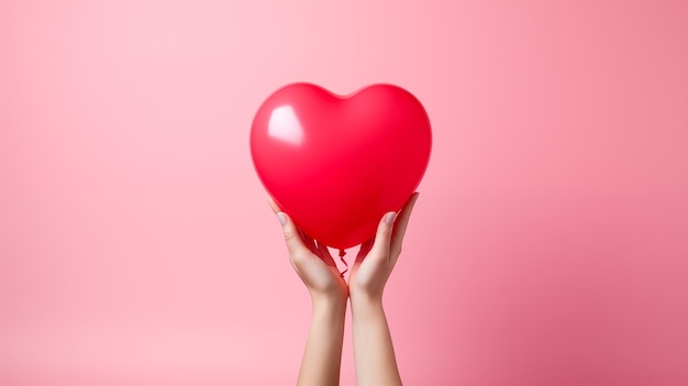 balón en forma de corazón en 3D con la mano Día de San Valentín concepto de fondo del corazón