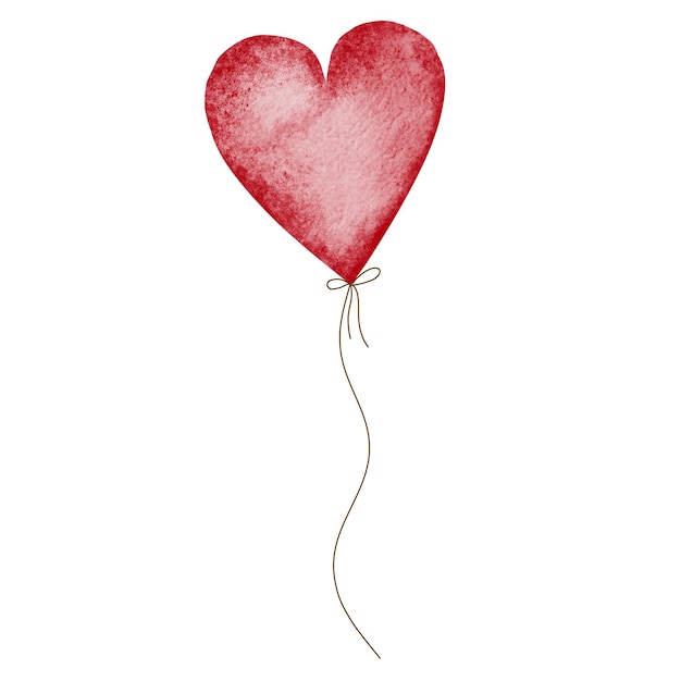 Balón en forma de corazón rojo de acuarela en una cinta diseño lindo para tarjetas e invitaciones del día de San Valentín