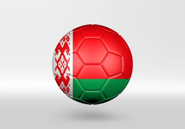 Balón de fútbol 3D con la bandera de Bielorrusia sobre fondo gris
