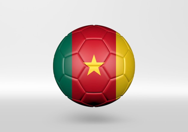 Balón de fútbol 3D con la bandera de Camerún sobre fondo gris