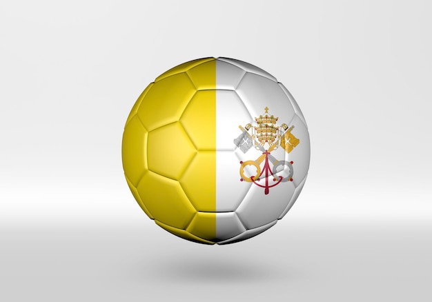 Balón de fútbol 3d con la bandera de la ciudad del Vaticano sobre fondo gris