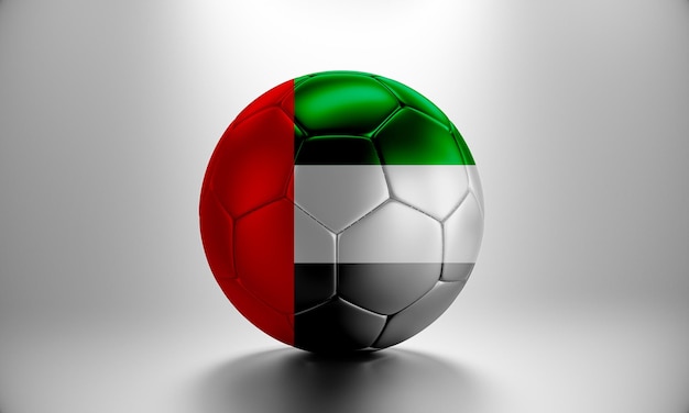 Balón de fútbol 3d con bandera de los Emiratos Árabes Unidos. Balón de fútbol con la bandera de los Emiratos Árabes Unidos