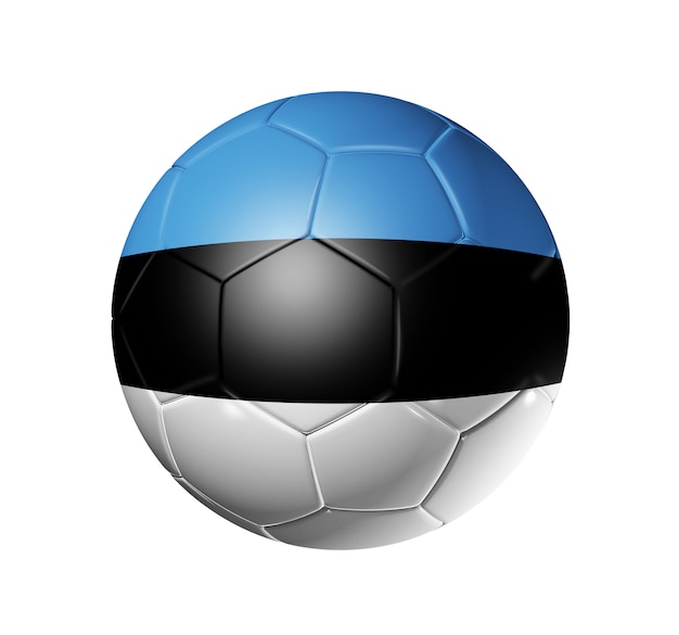 Foto balón de fútbol 3d con bandera del equipo de estonia.